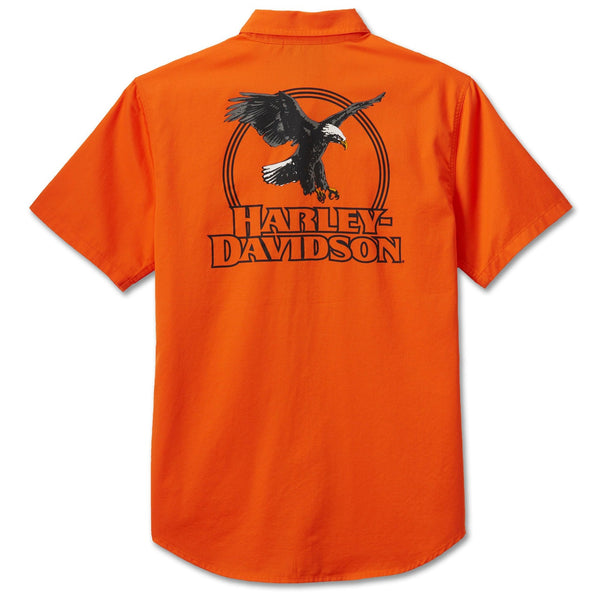 Harley-Davidson Men's Rising Eagle Button-Up Short Sleeve Shirt, Black/Orange