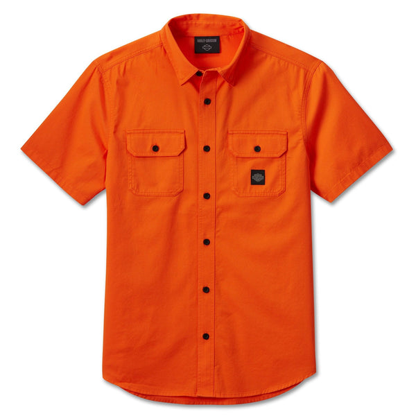 Harley-Davidson Men's Rising Eagle Button-Up Short Sleeve Shirt, Black/Orange