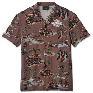 Harley-Davidson Men's Daytona Aloha Button-Up Short Sleeve Shirt, Brown 96554-24VM
