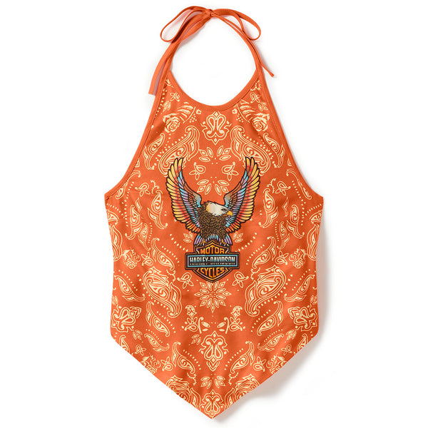 Harley-Davidson Women's Neon Eagle Paisley Bandana Halter Neck Tank, Orange 96555-25VW