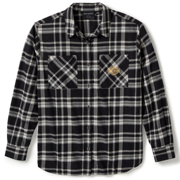 Harley-Davidson Women's Patch Woven Long Sleeve Shirt, Black & Gray 96556-25VW