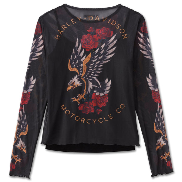 Harley-Davidson Women's Tattooed Mesh Knit Long Sleeve Shirt, 96598-24VW
