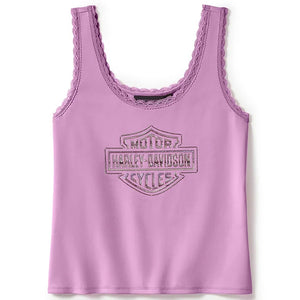Harley-Davidson Women's Essential Bling Lace Trim Sleeveless Tank, Pink 96600-25VW