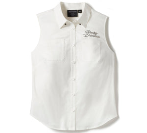 Harley-Davidson Women's Essential Bling Button-Up Front Sleeveless Shirt, White 96601-25VW