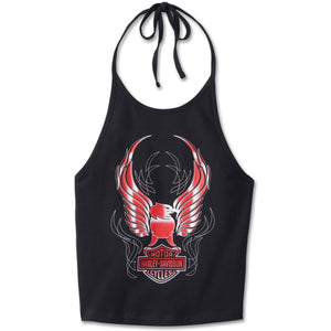 Harley-Davidson Women's Crimson Bird Cropped Halter Neck Tank, Black 96602-24VW