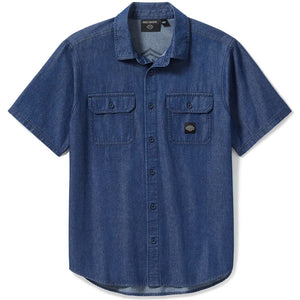 Harley-Davidson Men's Bar & Shield Chambray Button-Up Short Sleeve Shirt, Blue 96740-25VM