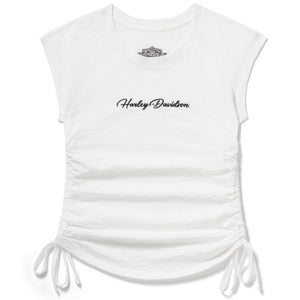 White t-shirt with Harley Davidson logo on a white background