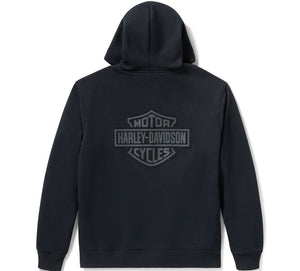 Black hoodie with Harley-Davidson logo on the back against a white background