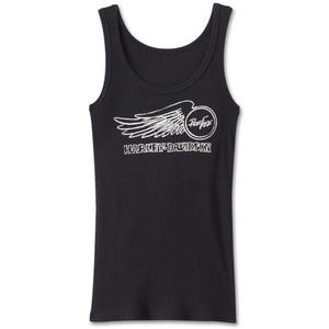 Harley-Davidson Women's Willie G. Winged Wheel Stretch Sleeveless Shirt Rib Tank, True Black 96820-24VW