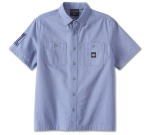 Harley-Davidson Men's Forever Button-Up Short Sleeve Shirt, Blue 96860-23VM