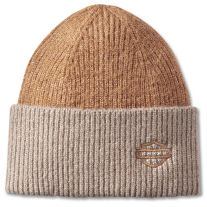 Harley-Davidson Women's Open Bar & Shield Logo Embroidered Beanie Winter Fit Hat, Tan 97675-25VW