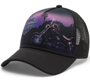 Harley-Davidson Lowrider Sunset 9FORTY Adjustable Trucker Hat, Black Cap 97725-25VM