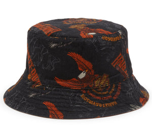 Harley-Davidson Men's '80s All-Over Print Eagle Reversible Bucket Fit Hat, Black/Orange 97729-25VX