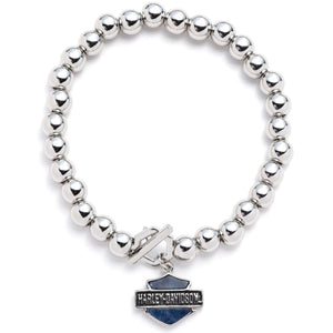 Harley-Davidson Women's Bar & Shield Toggle Stretch Bead Bracelet, Silver 34B00149
