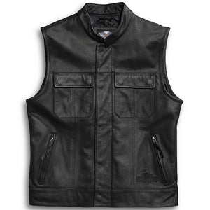 Harley-Davidson Men's Leather Vest Foster Reflective, Black 98090-15VM