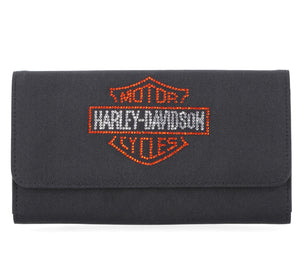 Harley-Davidson Women's Rhinestone Embellished Bar & Shield Clutch Bling Wallet, Black MWW058/08
