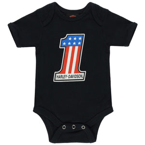 Harley-Davidson Baby Boys' RWB #1 & My Grandpa Rides A Harley Creeper Onesie Set, Black/Orange 3059435