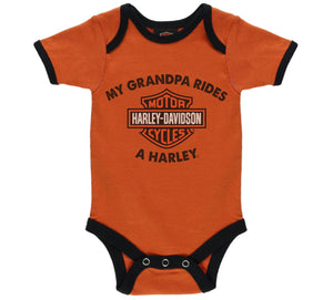 Harley-Davidson Baby Boys' RWB #1 & My Grandpa Rides A Harley Creeper Onesie Set, Black/Orange 3059435
