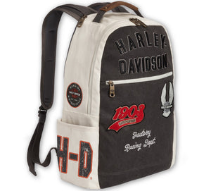 Harley-Davidson Multiple Patches Vintage Varsity Backpack, Durable Canvas, 98224