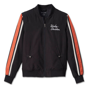 Harley-Davidson Women's Iconic Colorblocked Stripe Bomber Jacket, Black/Orange 98403-23VW