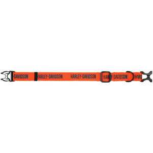 Orange and black Harley-Davidson belt on a white background