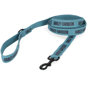 Blue Harley-Davidson dog leash on a white background