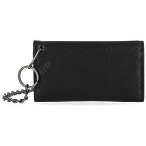Black wallet with a keychain on a white background