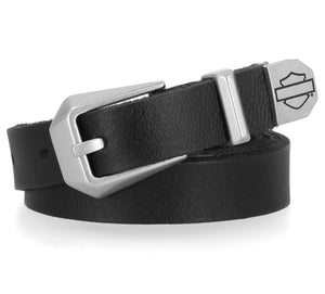 Harley-Davidson Women's Metal Bar & Shield Logo Tip Genuine Leather Belt, Black BMW022/08