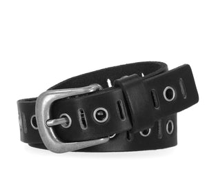 Harley-Davidson Women's Eyelet perf Embossed B&S Genuine Leather Belt, Black BMW025/08