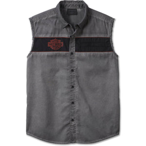 Harley-Davidson Men's Iron Bond Button-Up Blowout Sleeveless Shirt, Gray 99005-23VM
