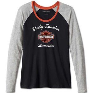 Harley-Davidson Women's First-Class Raglan Long Sleeve Shirt Black/Gray 99022-23VW