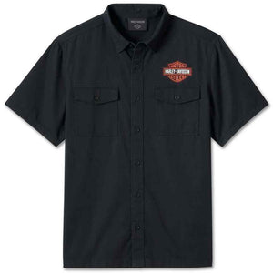 Harley-Davidson Men's Bar & Shield Short Sleeve Woven Button-Up Shirt, Black 99055-24VM