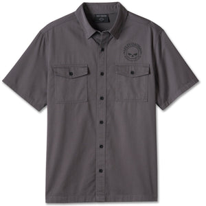 Harley-Davidson Men's Willie G Skull Woven Button-Up Short Sleeve Shirt, Gray 99056-24VM