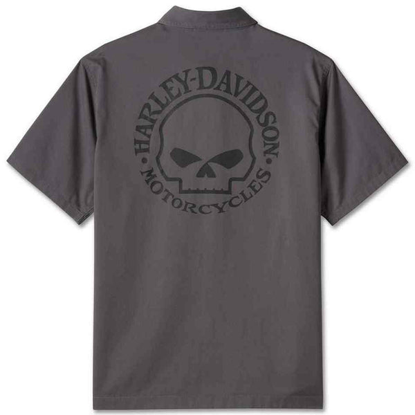 Harley-Davidson Men's Willie G Skull Short Sleeve Woven Shirt, Gray 99056-24VM