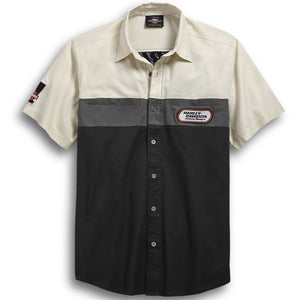 Harley-Davidson Men's H-D Racing Colorblock Short Sleeve Button-Up Shirt, White/Black 99166-19VM