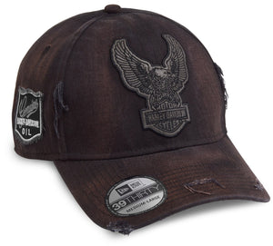 Harley-Davidson Men's Upright Eagle Patch Distressed Fitted 39THIRTY Baseball Hat, Black Cap 99436-18VM