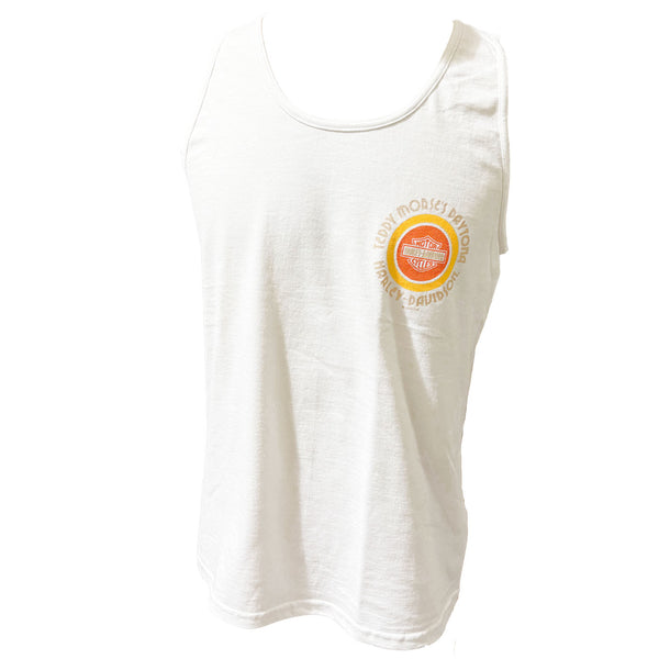 Teddy Morse's Daytona Harley-Davidson Men's Island Vacation Sleeveless Shirt, White Tank