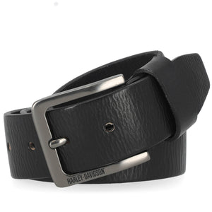 Harley-Davidson Men's Oversized Embossed Matte Gunmetal Finish Belt, Black BMM007