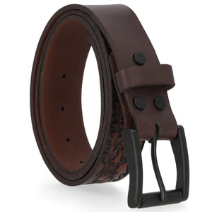 Harley-Davidson Men's Tooled Flames H-D Logo Genuine Leather Belt, Brown BMM031
