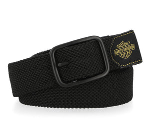 Harley-Davidson Men's Sport Flex Polyester Strap Belt, Black BMM034