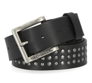 Harley-Davidson Men's Triple Row Studded Genuine Leather Antique Nickel Finish Belt, BMU003