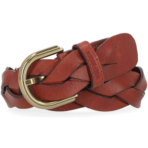 Harley-Davidson Women's Braided Classic H-D Brass Buckle Finish Leather Belt, Tan