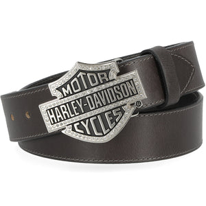 Harley-Davidson Women's Rhinestone Bar & Shield Logo Genuine Leather Belt, Black BMW011