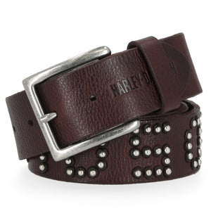 Harley-Davidson Women's Heat Embossed Studded Logo Genuine Leather Belt, Brown BMW014B