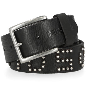 Harley-Davidson Women's Heat Embossed Studded Logo Genuine Leather Belt, Black BMW014B