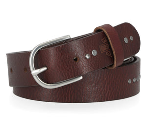 Harley-Davidson Women's Heat Embossed Bar & Shield Antique Nickel Finish Leather Belt BMW015