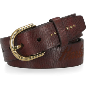 Harley-Davidson Women's Laser Etched Logo Bling Genuine Leather Belt, Brown BMW017/01