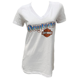 Teddy Morse's Daytona Harley-Davidson Women's Dolphin N' Ride Short Sleeve Shirt, White