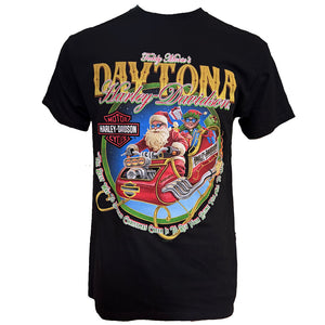 Teddy Morse's Daytona Harley-Davidson Men's Santa's Motor Sleigh Christmas Short Sleeve Shirt, Black