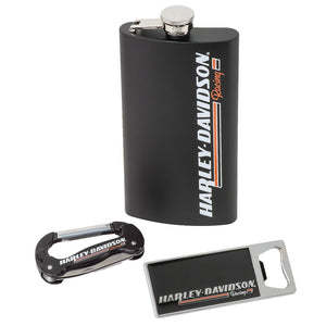 Harley-Davidson H-D Racing Scripted Stainless Steel Flask Set, Black HDL-18622